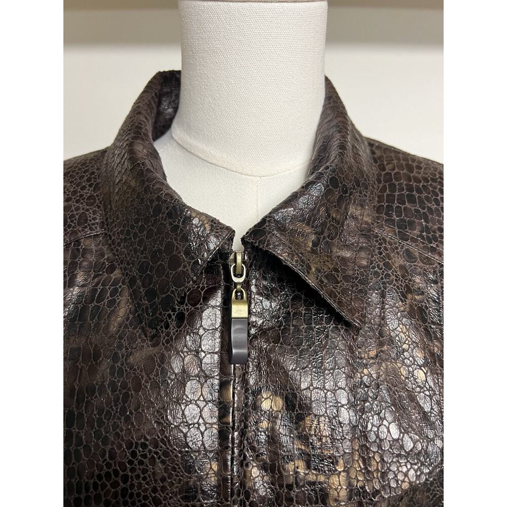 Womens Kim Rogers Jacket PL Brown Reptile Zippered Collared Faux Pockets - Picture 2 of 12